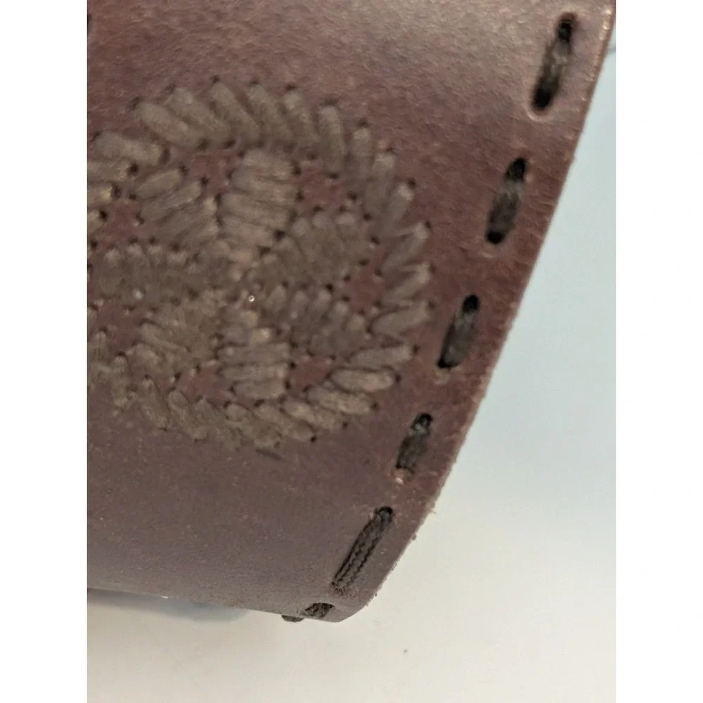 Linea Pella Brown‎ Leather Embroidered Belt With Brass Buckle Women's 37